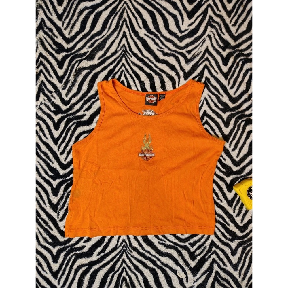 Harley Davidson Womens XL Camisole Tank‎ Top Orange Biker Y2K Vintage Flaw°°